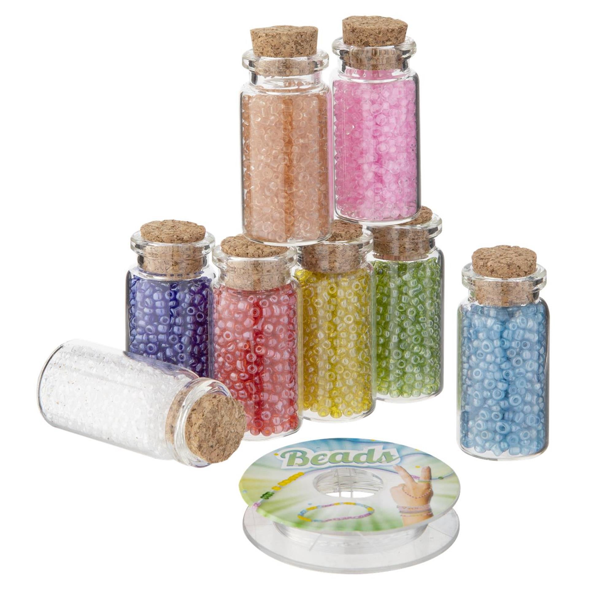Creatieve knutselgroep decoratie sierkralen, 8 flesjes