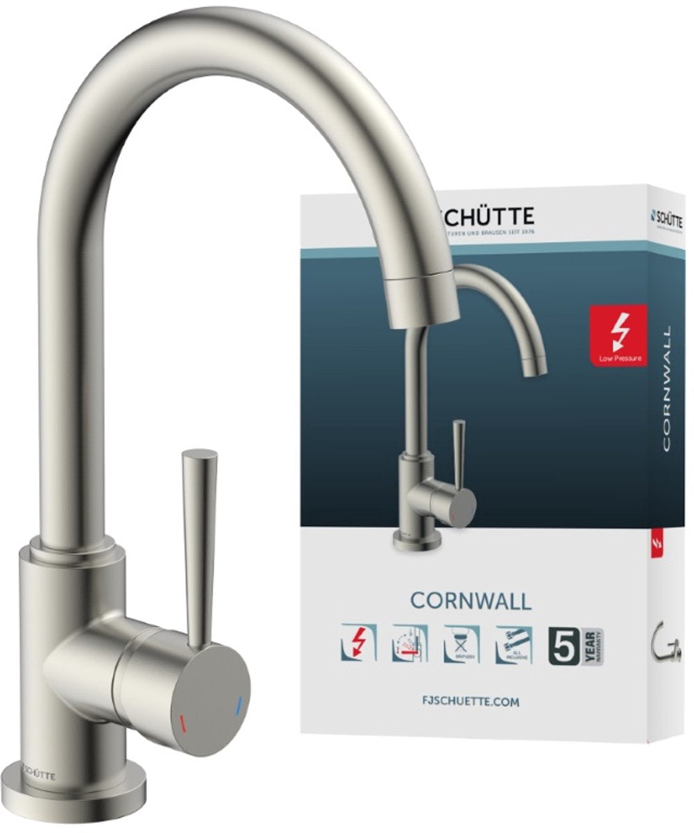 Schütte eenknopsmengkraan met ronde uitloop cornwall lagedruk RVS-look