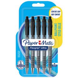 Paper mate flexgrip ultra-balpennen met drukknop | medium punt (1,0 mm) | zwart | 5 stuks