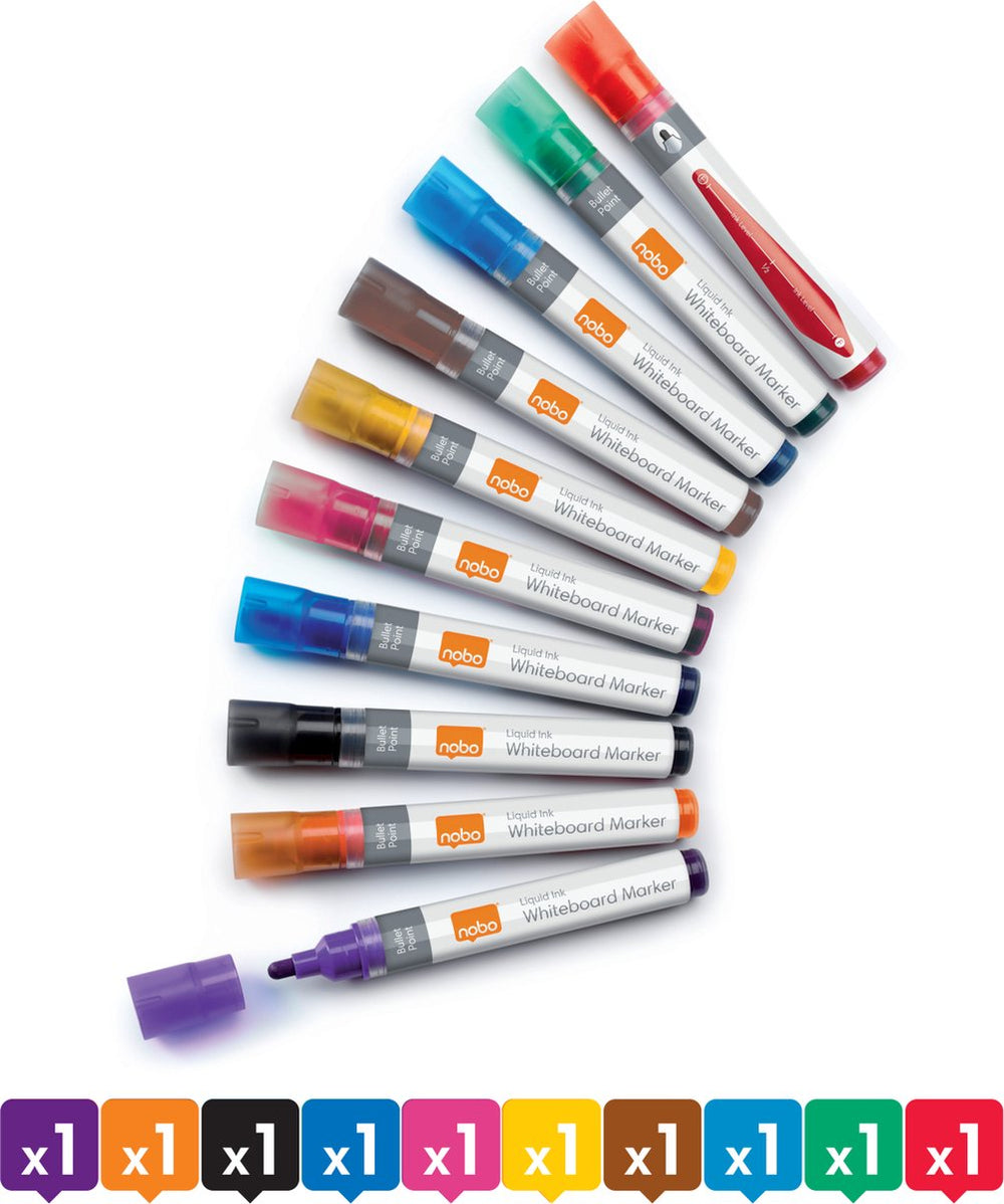 Nobo liquid ink whiteboard markers met ronde punt - pak van 10 stuks - assorti