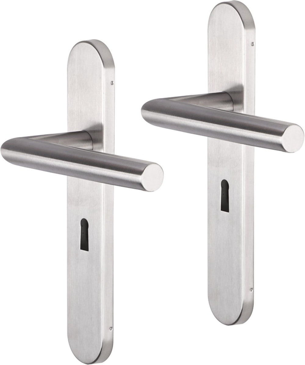 Impresso deurkruk - harrow - voor binnen - ovaal - deurschild met sleutelgat - rvs - 2 stuks