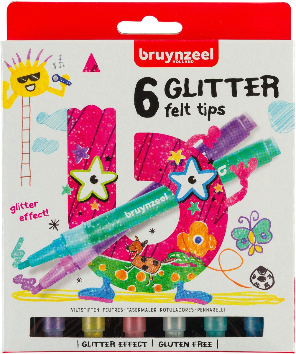 Bruynzeel kids glitter viltstiften set 6