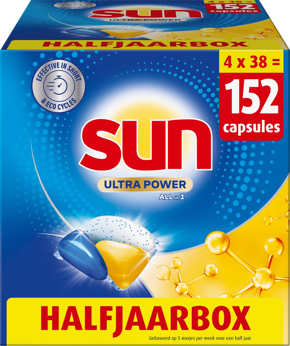 Sun - vaatwastabletten - ultra power - all-in 1 - 152 capsules - voordeelverpakking