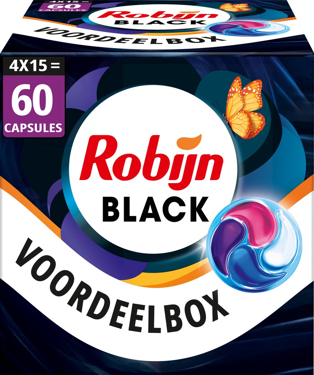 Robijn wasmiddel - 4-in-1 wascapsules - black velvet - 4 x 15 stuks - 60 wasbeurten - voordeelverpakking