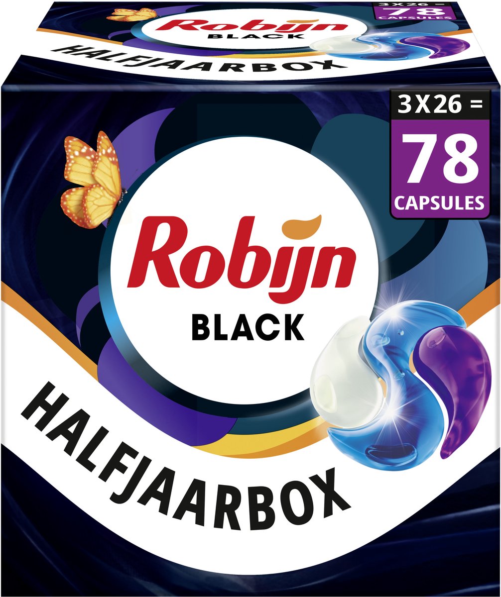 Robijn wasmiddel - 3-in-1 wascapsules - black velvet - 3 x 26 stuks - 78 wasbeurten - voordeelverpakking