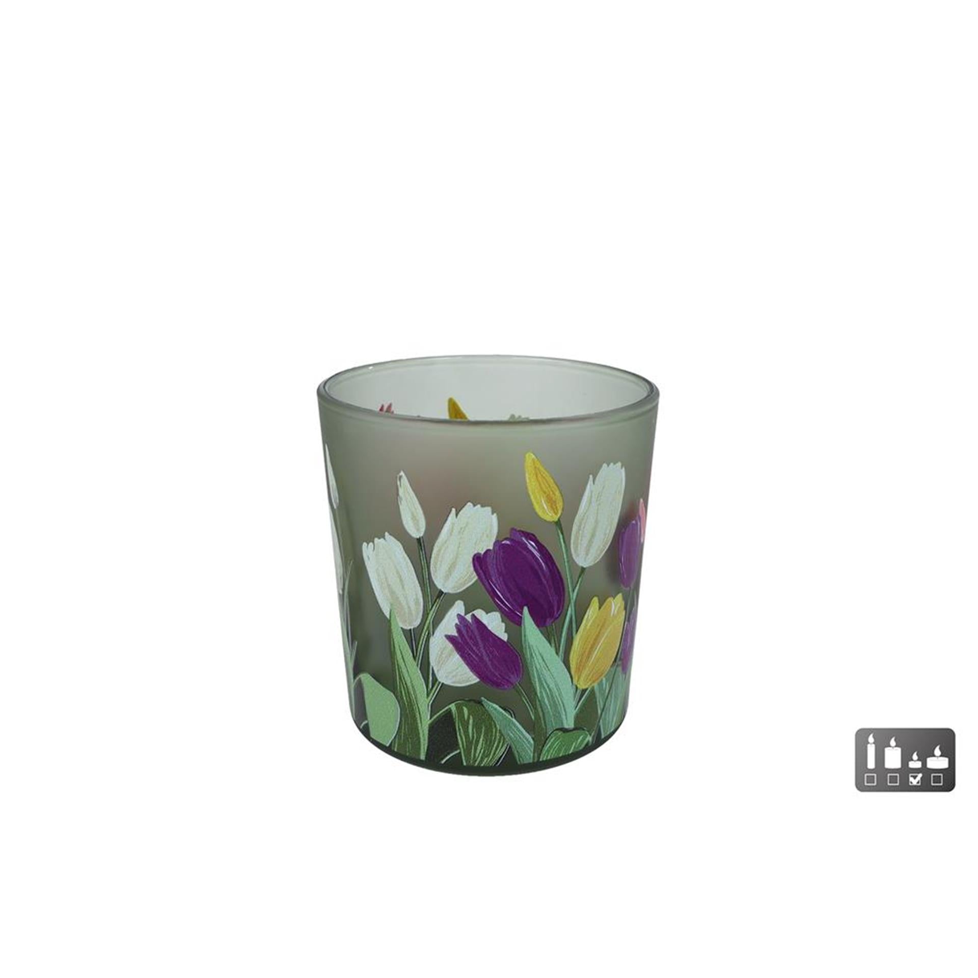Theelichthouder tulp s multicolour glas 7,5x7,5x8cm