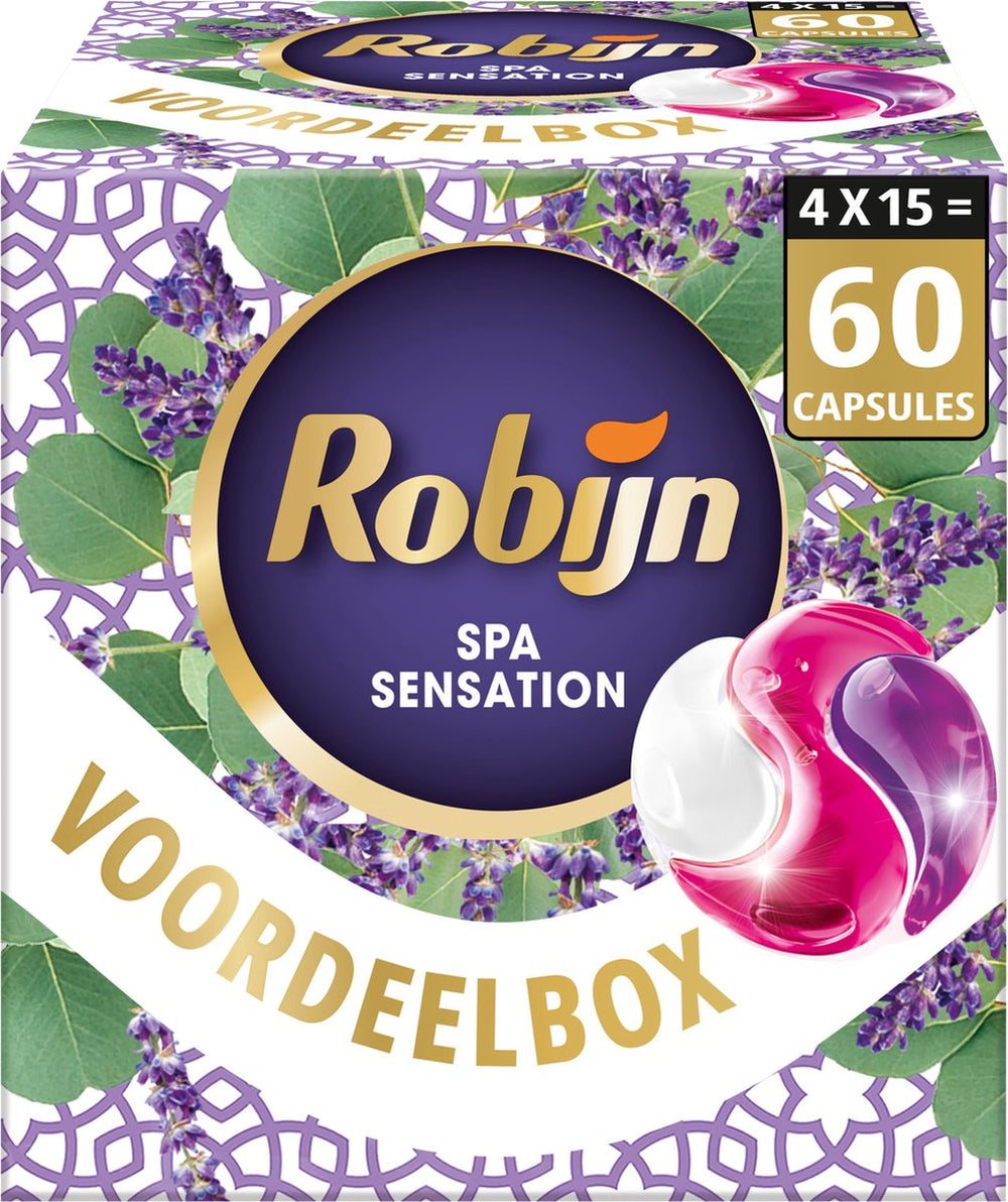 Robijn wasmiddel - 3-in-1 wascapsules - color spa sensation - wasmiddel voordeelverpakking - 4 x 15 stuks - 60 wasbeurten