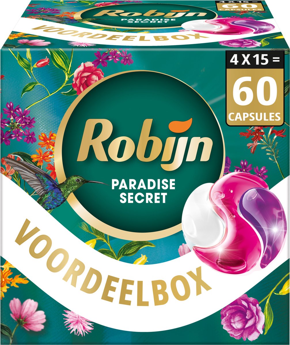Robijn - 3-in-1 wascapsules - color paradise secret - 4 x 15 stuks - 60 wasbeurten - voordeelverpakking