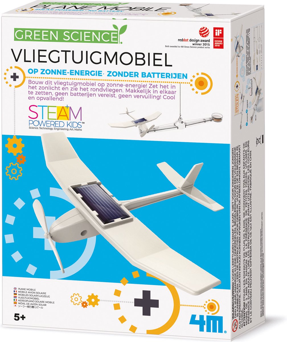 4m wetenschap en spel - vliegtuig op zonne-energie - bouwpakket - kidzlabs - green science - 5+