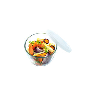 Pyrex koken en invriezen ronde glazen vershoudschaal met deksel 1,1l