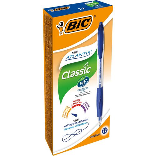 Balpen bic atlantis blauw grip navulbaar drukknop clip