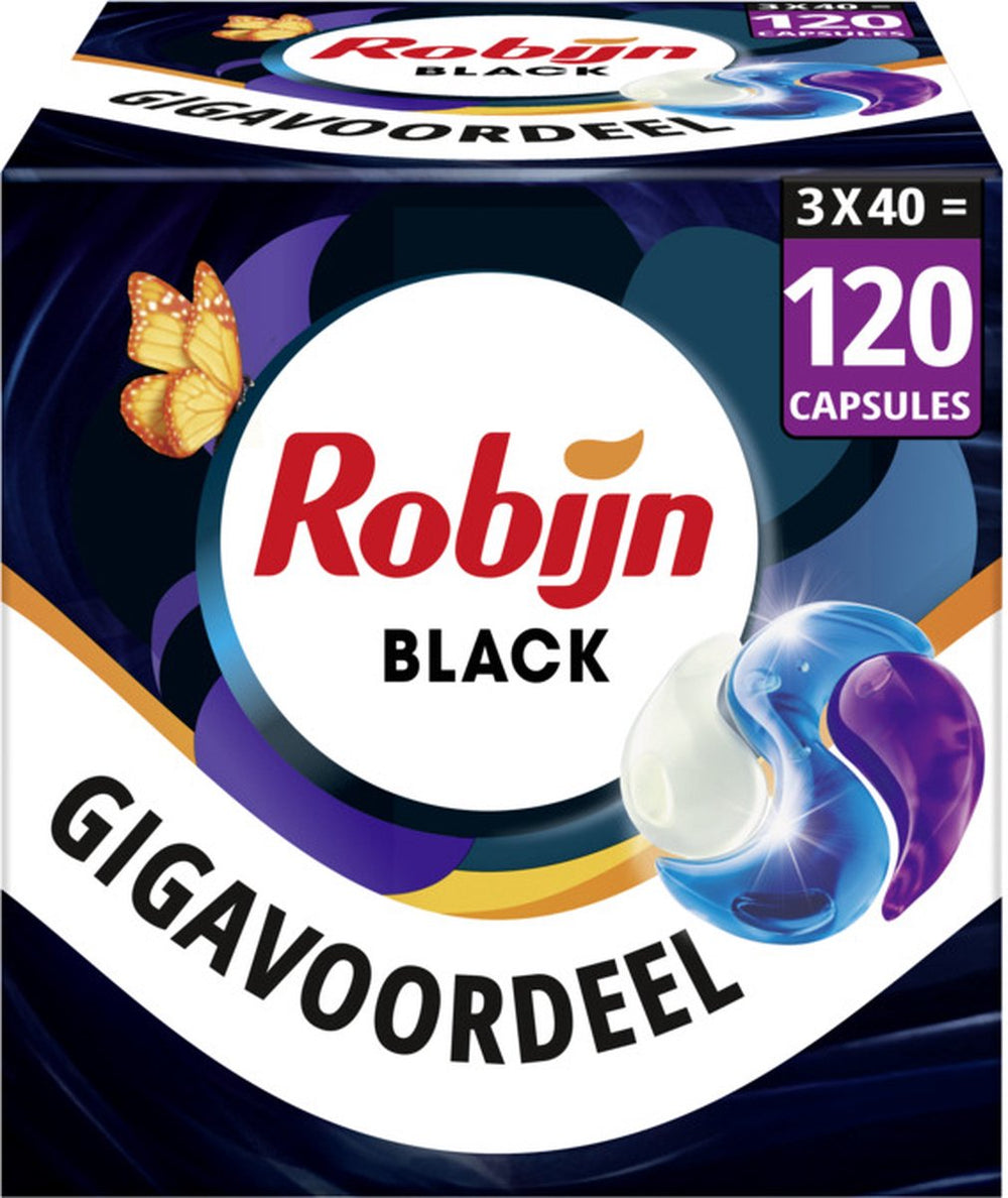 Robijn wasmiddel - 3-in-1 wascapsules - black velvet - 3 x 40 stuks - 120 wasbeurten - voordeelverpakking