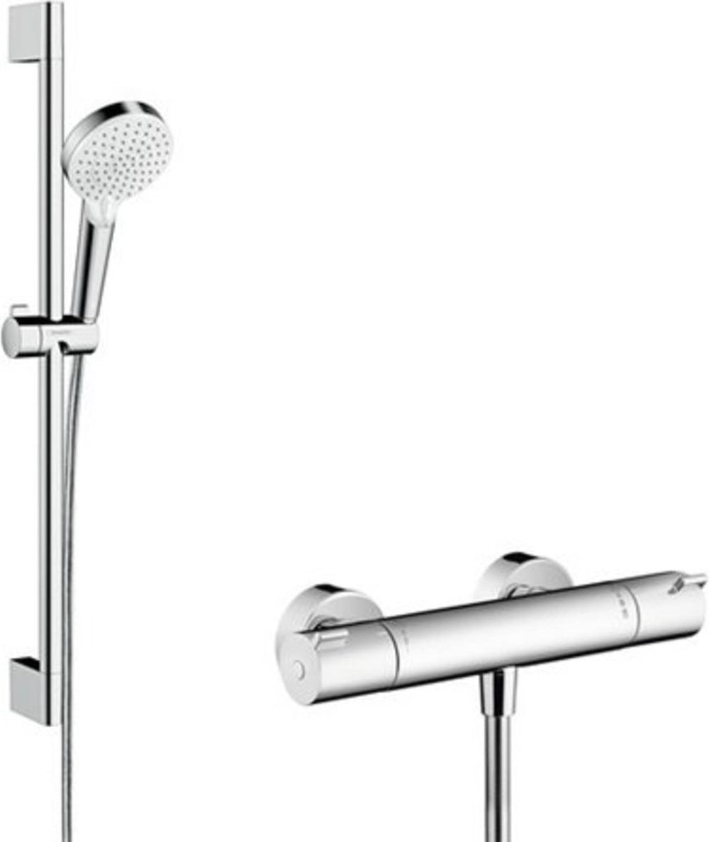 Hansgrohe crometta vario renovatieset 1001 cl - thermostaat - ecostat thermostaat - 65 cm - wit chroom