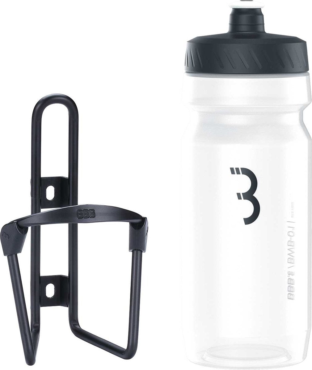 Bbb cycling fueltank - aluminium bidonhouder met bidon - 550ml - mat zwart transparant - racefiets mountainbike - drinkbushouder fiets - bbc-03c