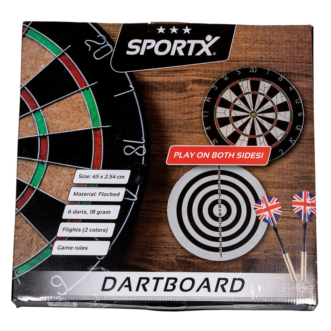 Sportx dartbord gevlokt met 6 darts