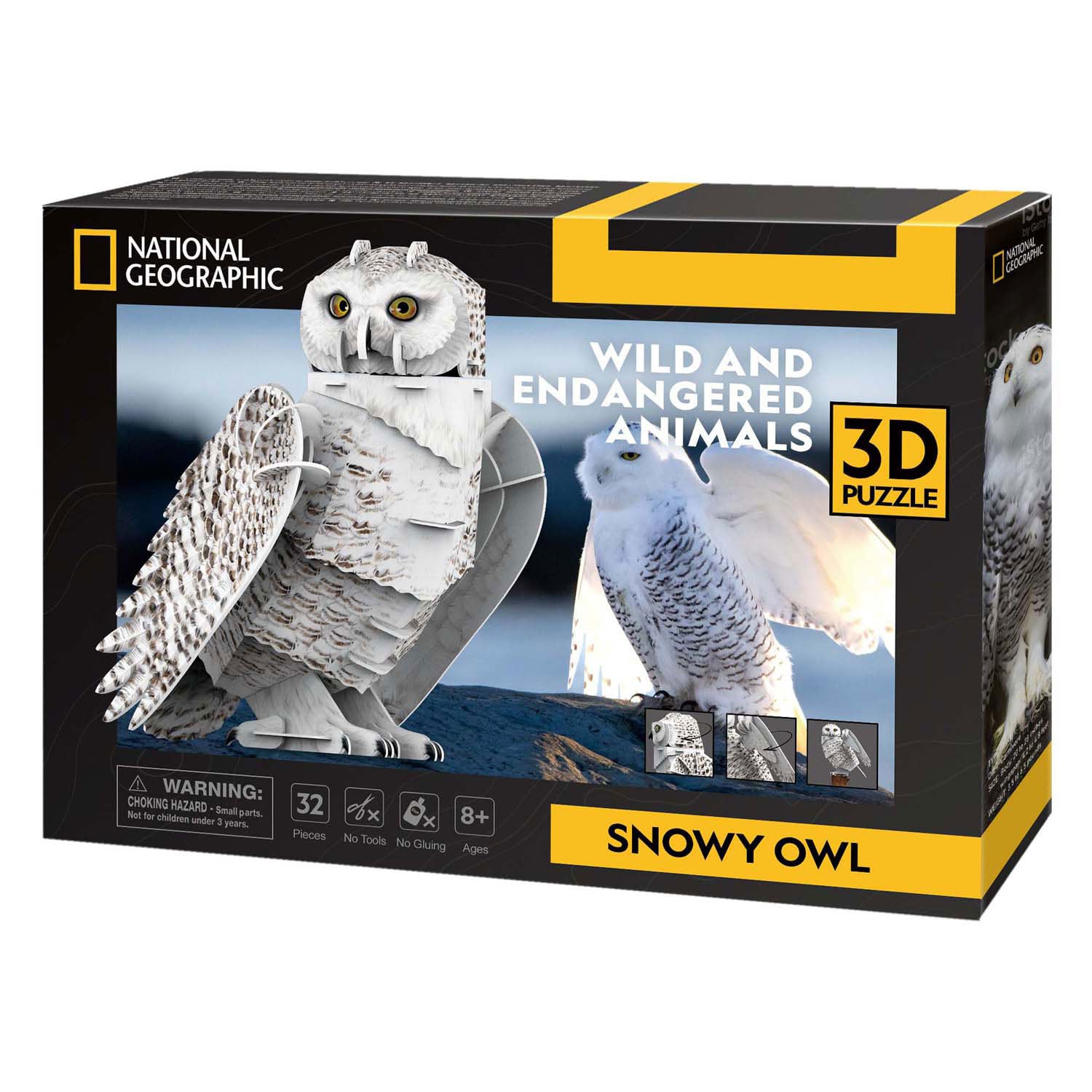 Kubieke leuke 3D-puzzel nationale geografische sneeuwuil