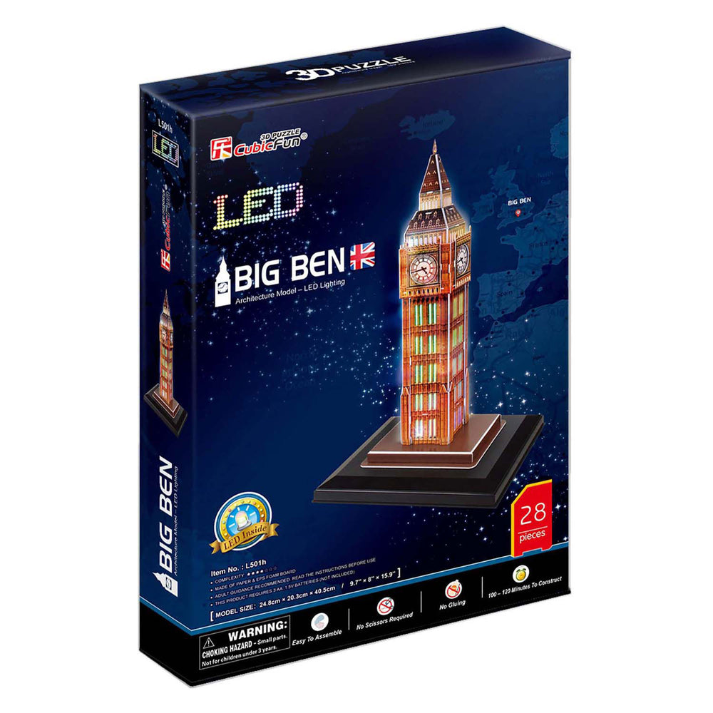 Kubieke leuke 3D-puzzel Big Ben met led-verlichting