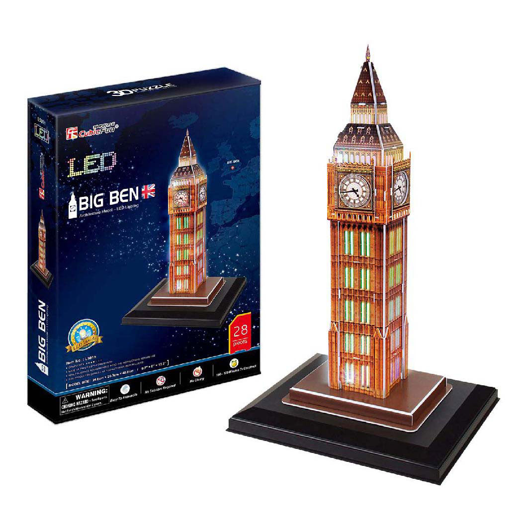 Kubieke leuke 3D-puzzel Big Ben met led-verlichting
