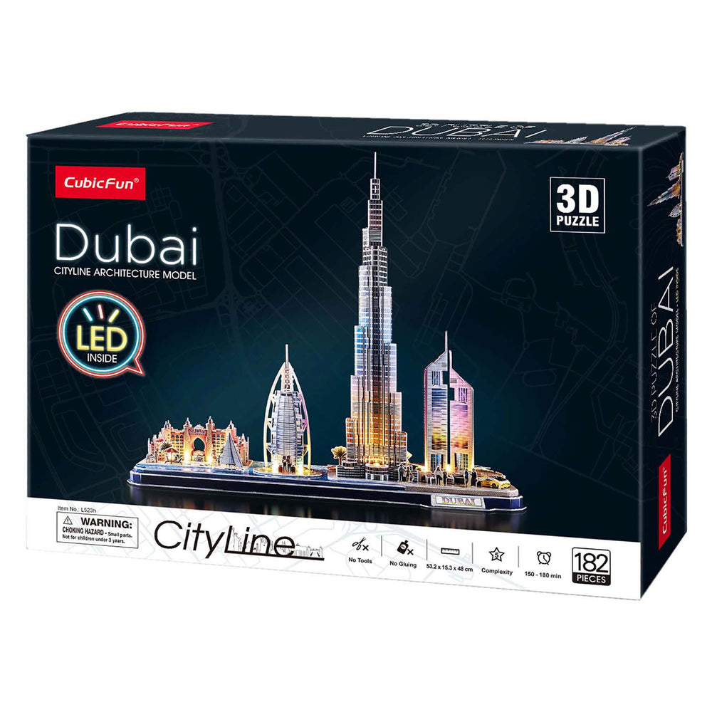 Kubieke leuke 3D-puzzel city line dubai met led-verlichting