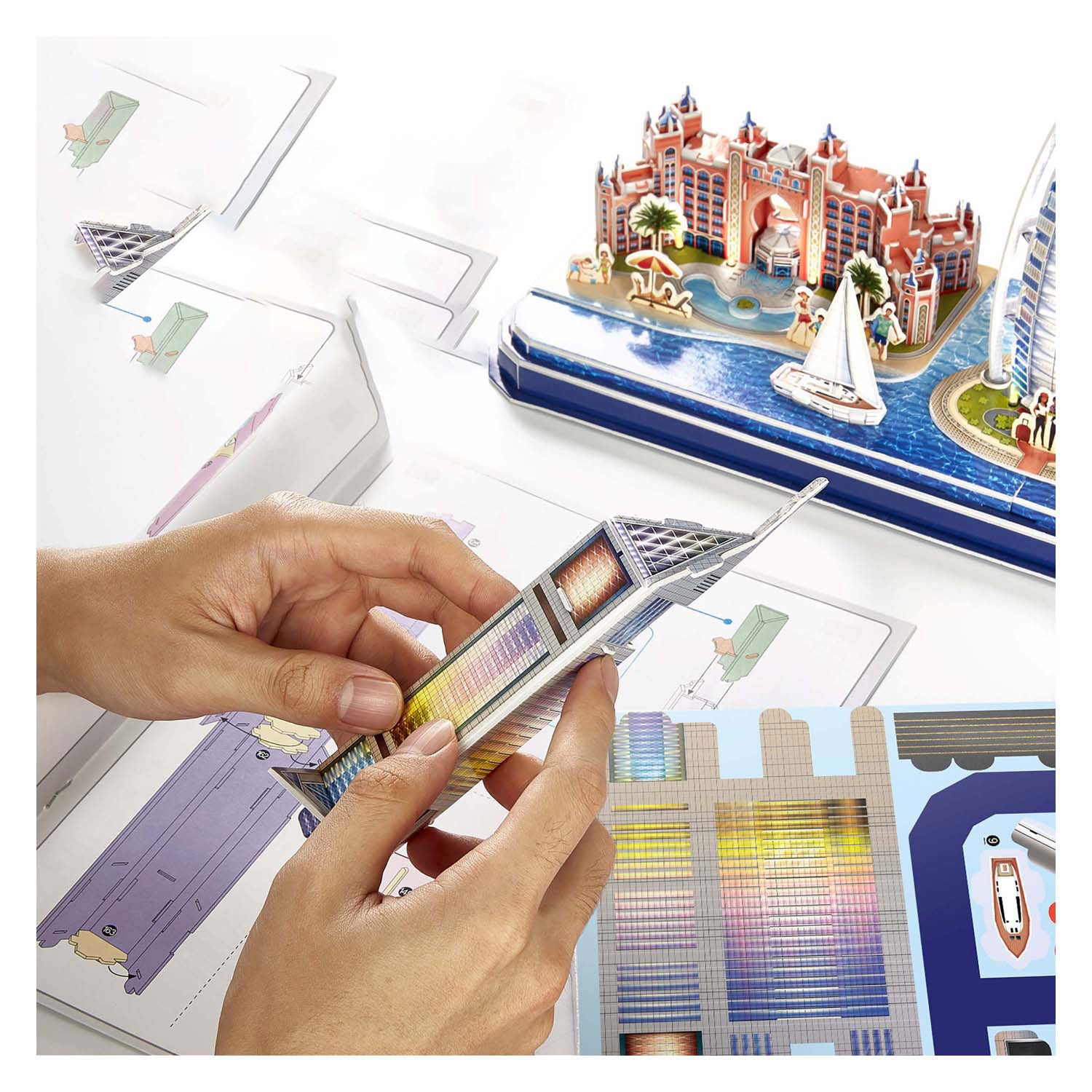 Kubieke leuke 3D-puzzel city line dubai met led-verlichting