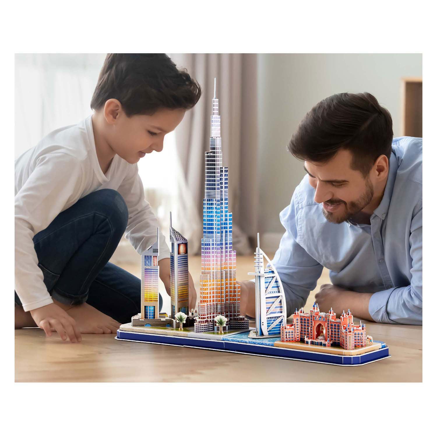 Kubieke leuke 3D-puzzel city line dubai met led-verlichting
