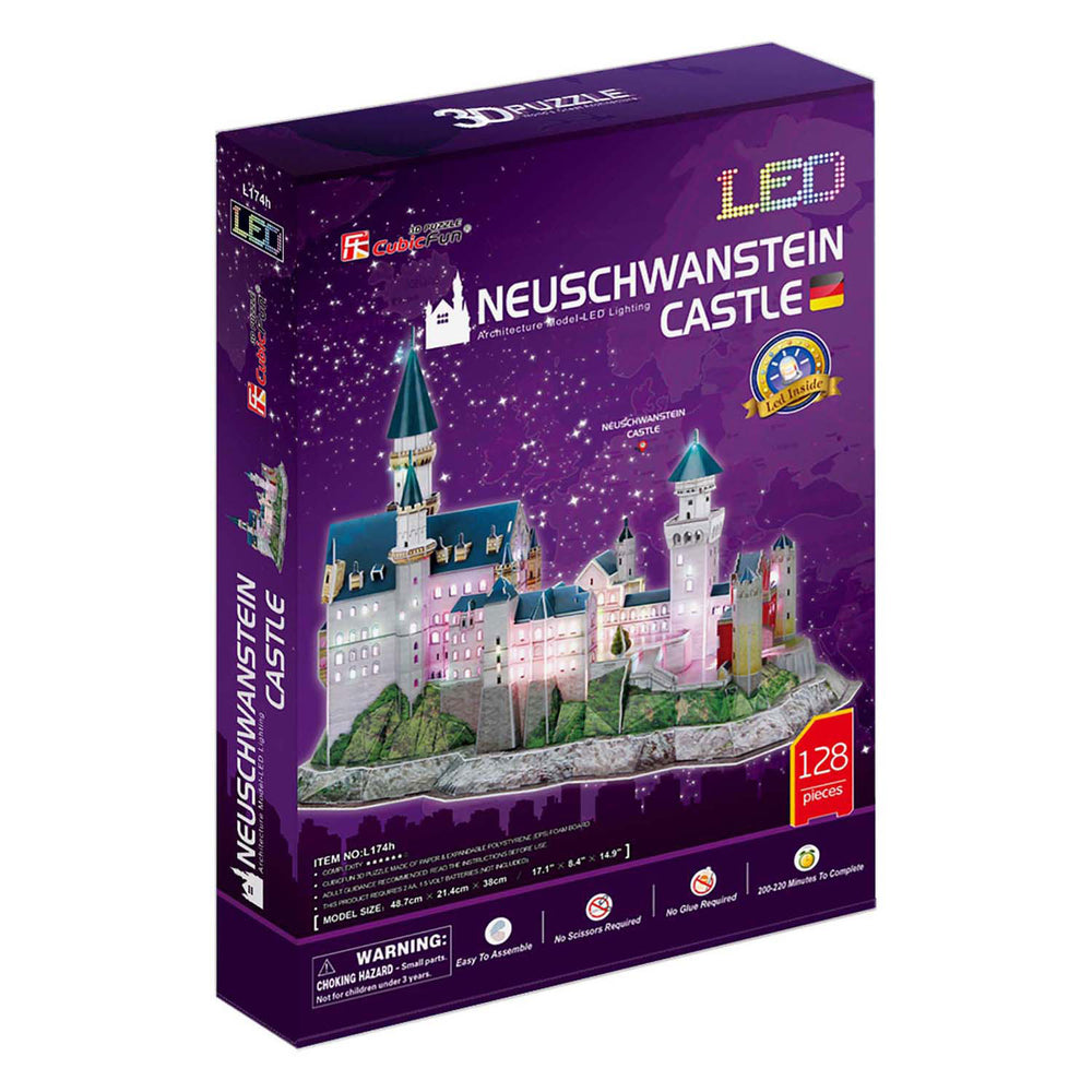 Kubieke leuke 3D-puzzel neuschwanstein kasteel met led-verlichting