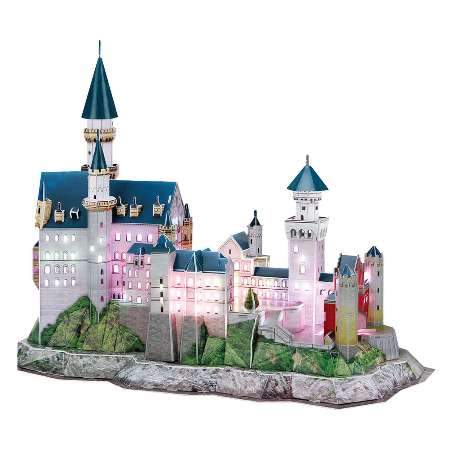 Kubieke leuke 3D-puzzel neuschwanstein kasteel met led-verlichting
