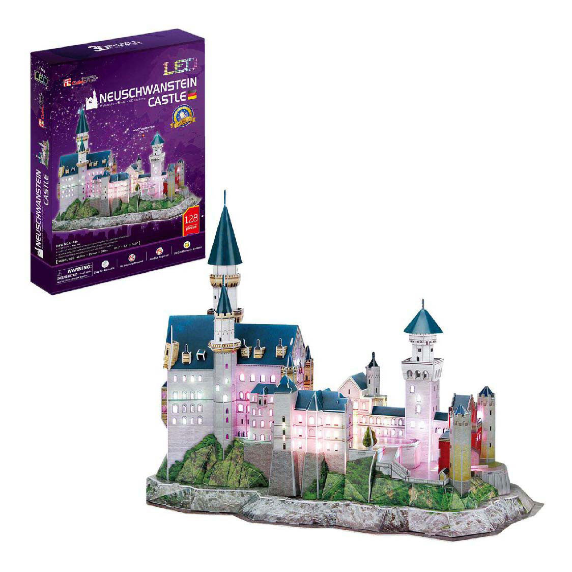 Kubieke leuke 3D-puzzel neuschwanstein kasteel met led-verlichting