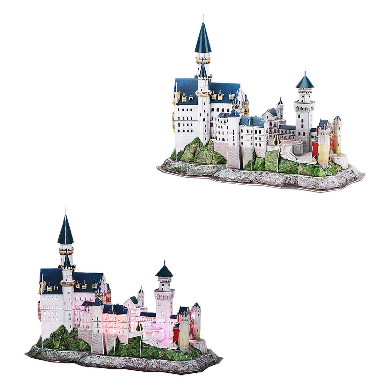 Kubieke leuke 3D-puzzel neuschwanstein kasteel met led-verlichting