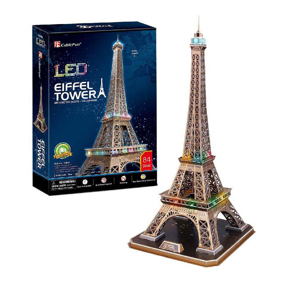 Kubieke leuke 3d puzzel eiffeltoren met led verlichting