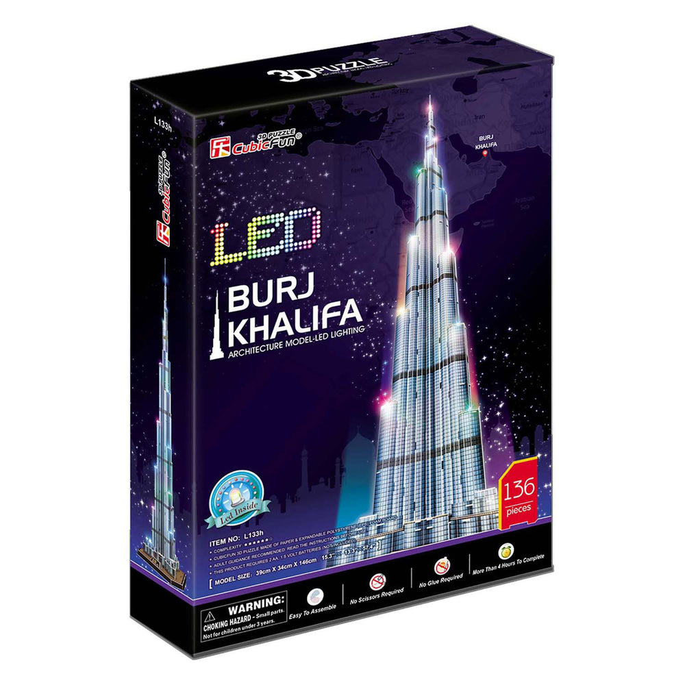 Kubieke leuke 3D-puzzel burj khalifa met led-verlichting