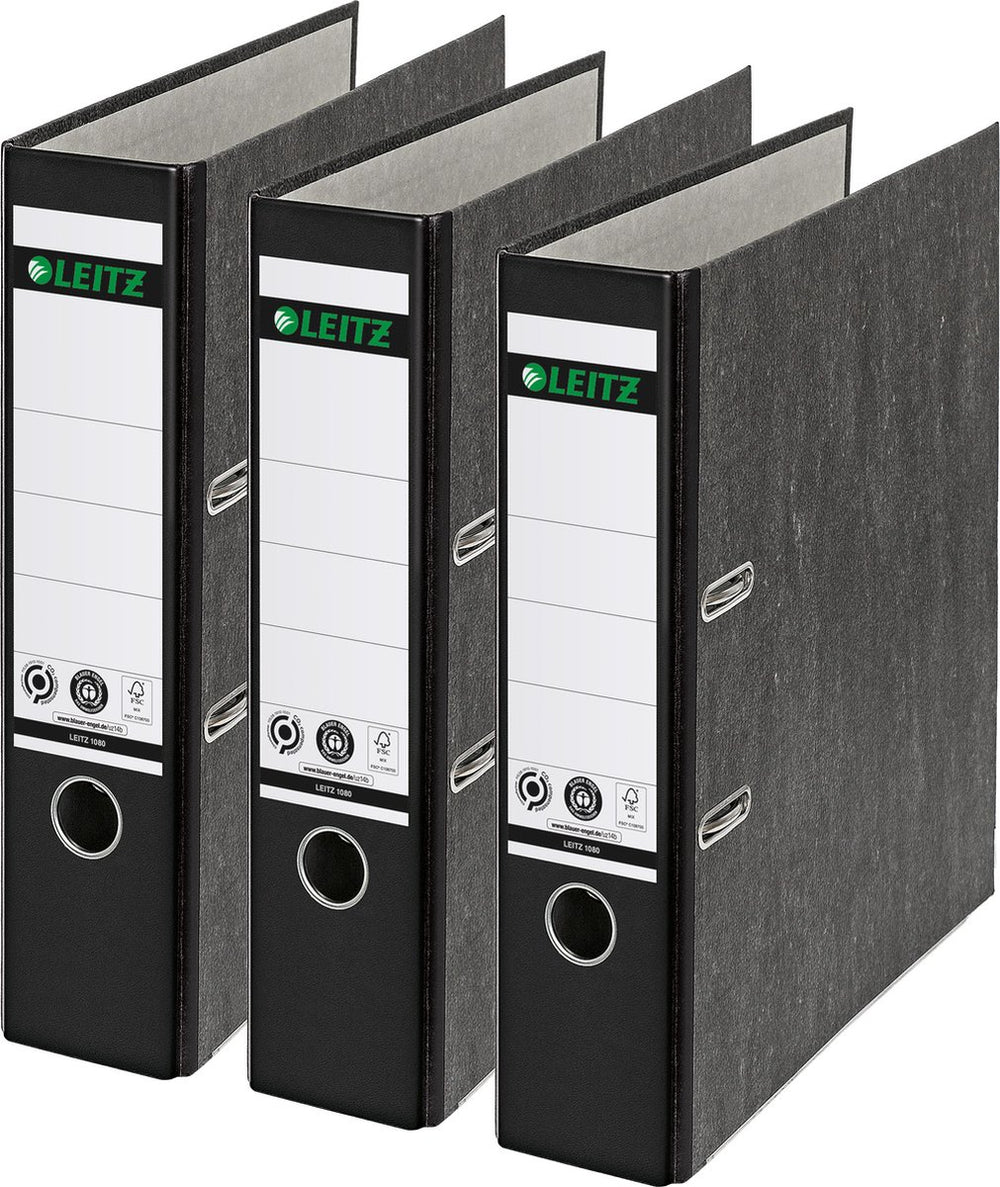 Leitz 180° ordner klassiek gewolkt a4 - rugbreedte van 80mm - voordeelverpakking (3 stuks) - zwart