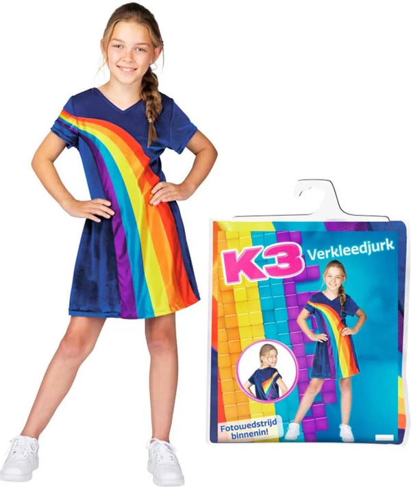 K3 verkleedkleding - regenboogjurkje blauw 3 5 jaar - maat 116