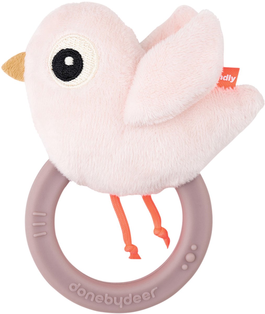 Gedaan door hert rammelaar met koord birdee roze