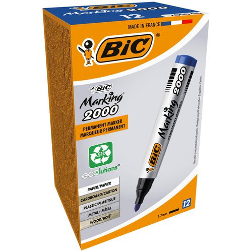 Permanent marker bic 2000 breed 1,7mm blauw rond sneldrogend geurloos