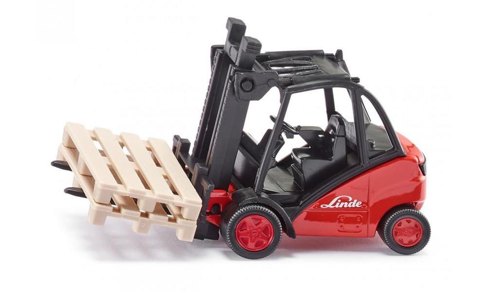 Siku 1722, linde heftruck, 1:50, metaal kunststof, rood, beweegbare vork, incl. 2 pallets
