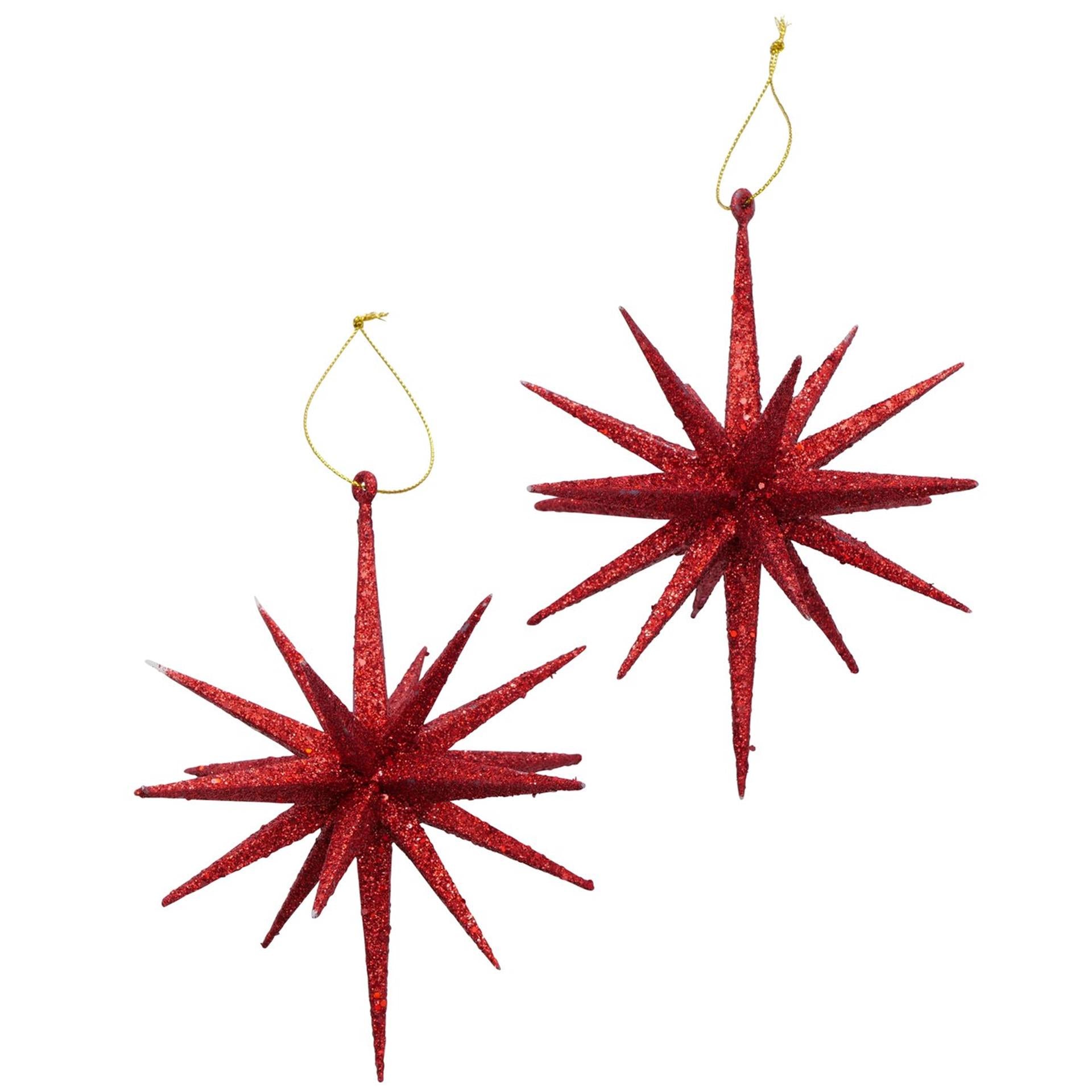 Boltze home kersthanger ster glitter 2 stuks rood