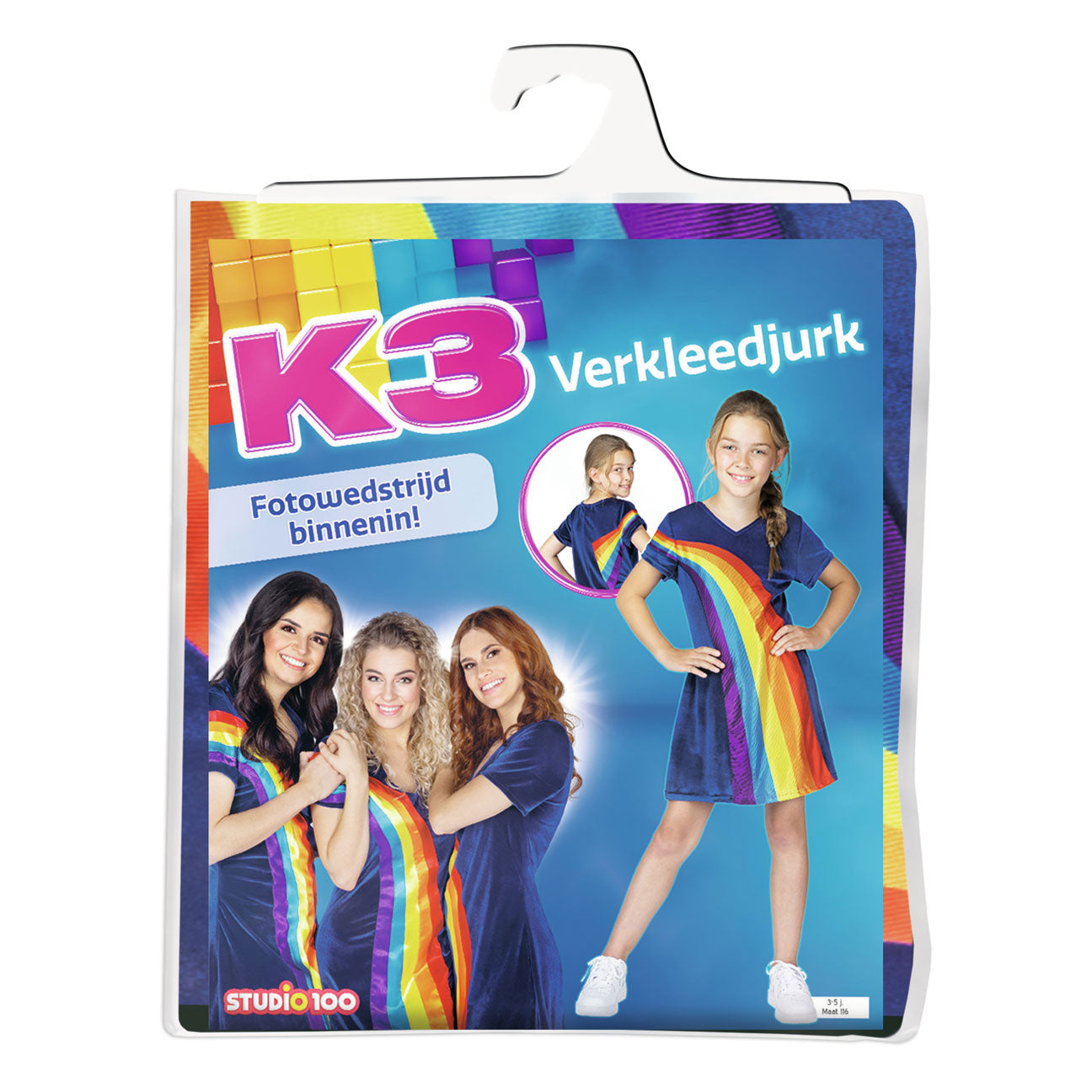 Studio 100 k3 verkleedjurk - regenboog blauw, 3-5 jaar