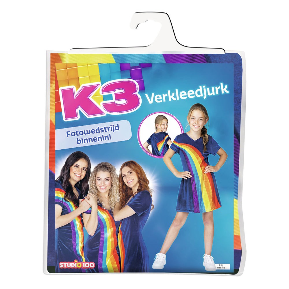Studio 100 k3 verkleedjurk - regenboog blauw, 9-11 jaar