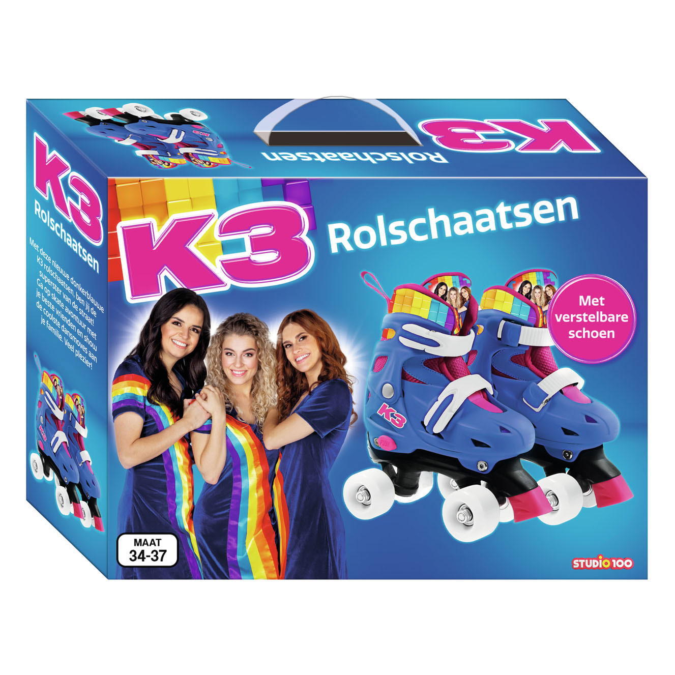 Studio 100 k3 rolschaatsen regenboog, maat 34-37