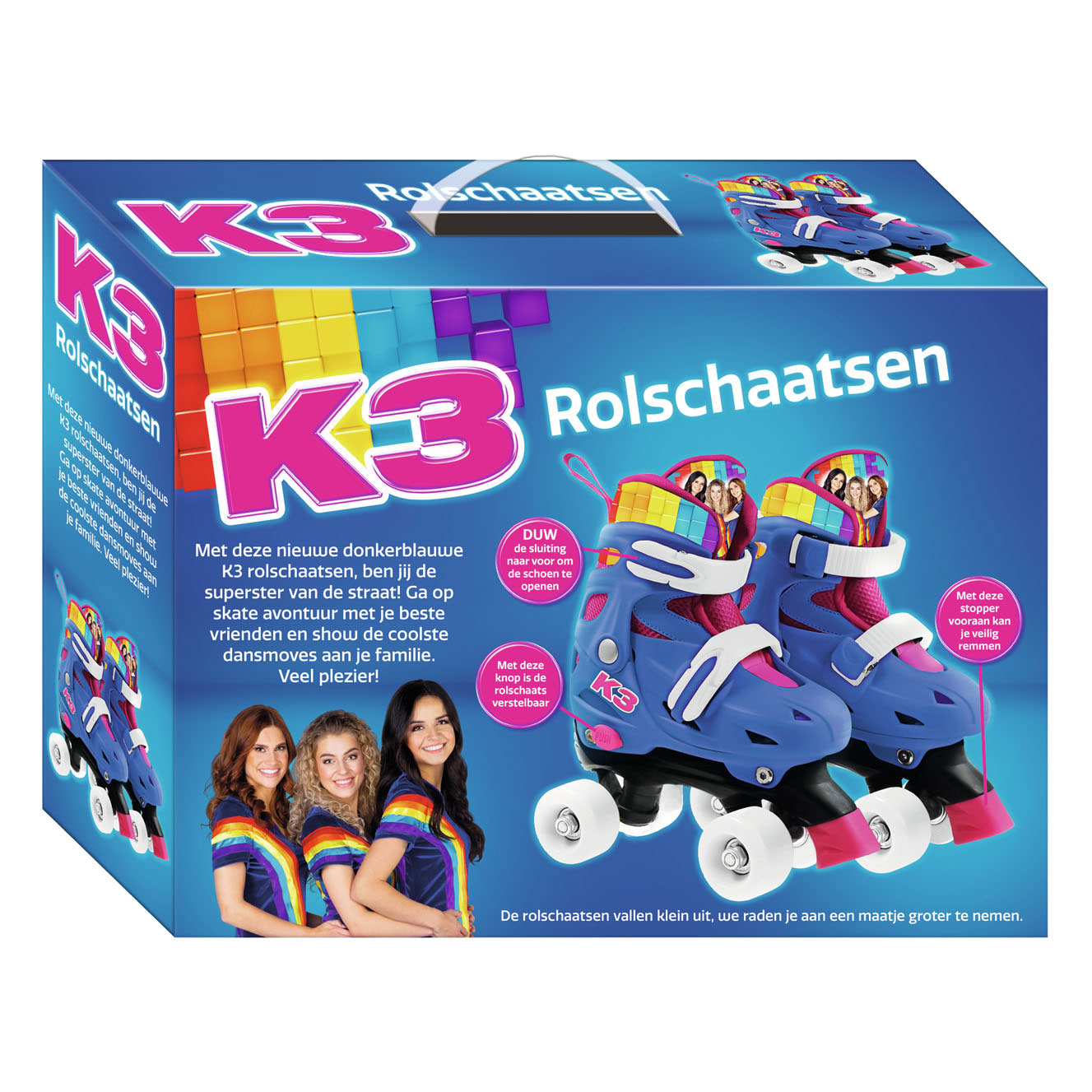 Studio 100 k3 rolschaatsen regenboog, maat 34-37