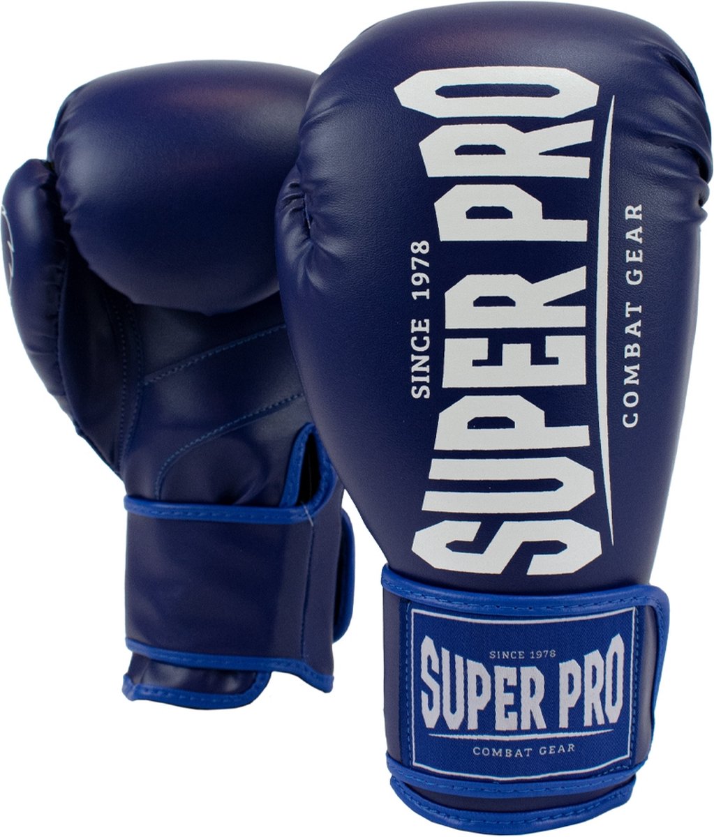Super pro combat gear champ (kick)bokshandschoenen blauw wit 10oz