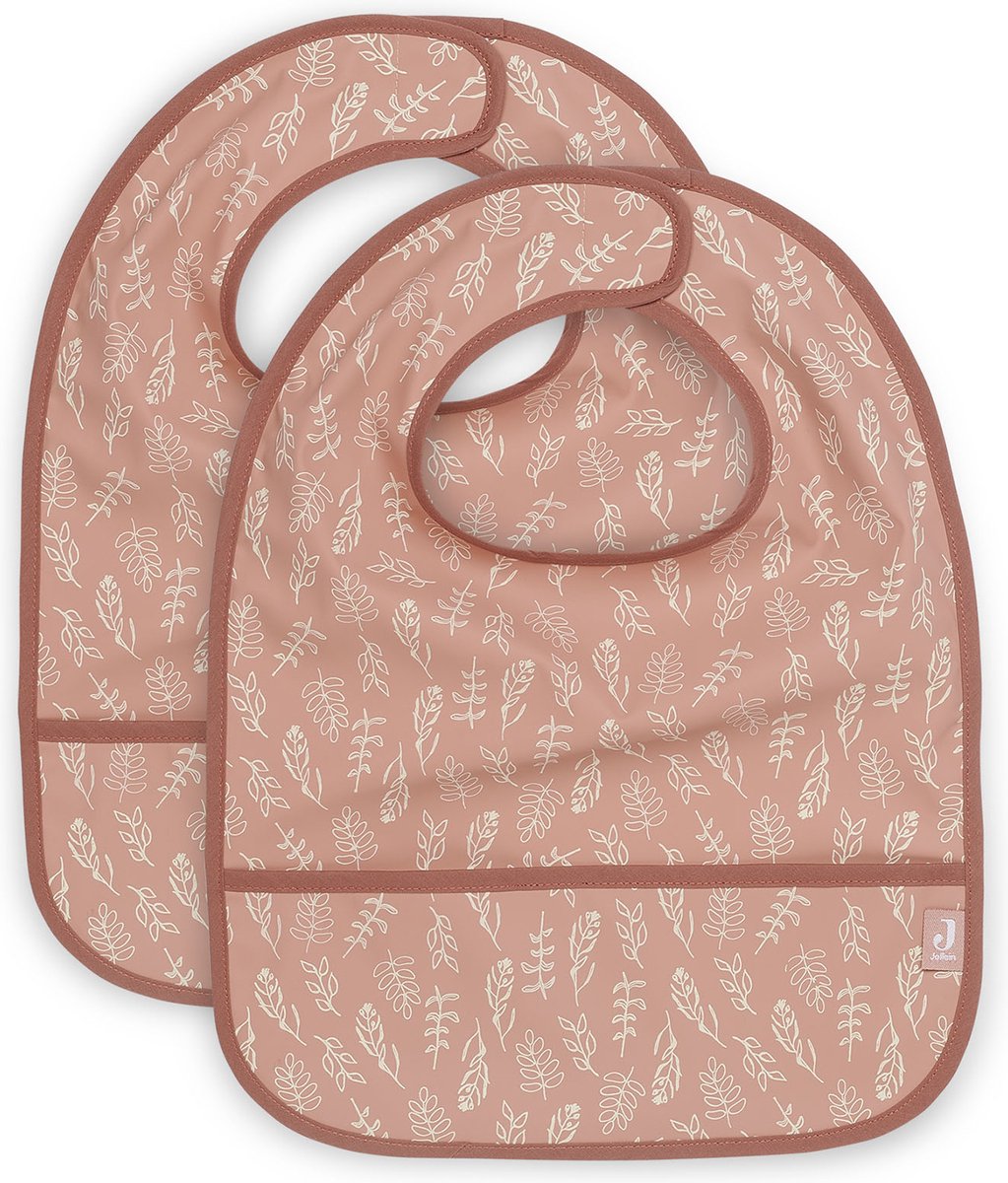 Jollein - slab waterproof (meadow - rosewood) - polyester - polyurethaan - slabbetjes baby - 2 stuks - 40 cm