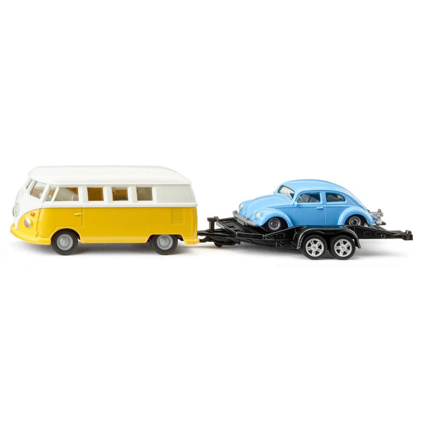 Siku 2567, vw t1 samba met transportwagen en vw kever, 1:50, metaal kunststof, veelkleurig, kantelbare laadvloer