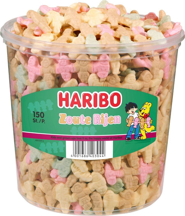 Haribo zouten rijen - snoep salmiak met fruitsmaak - 150 stuks silo