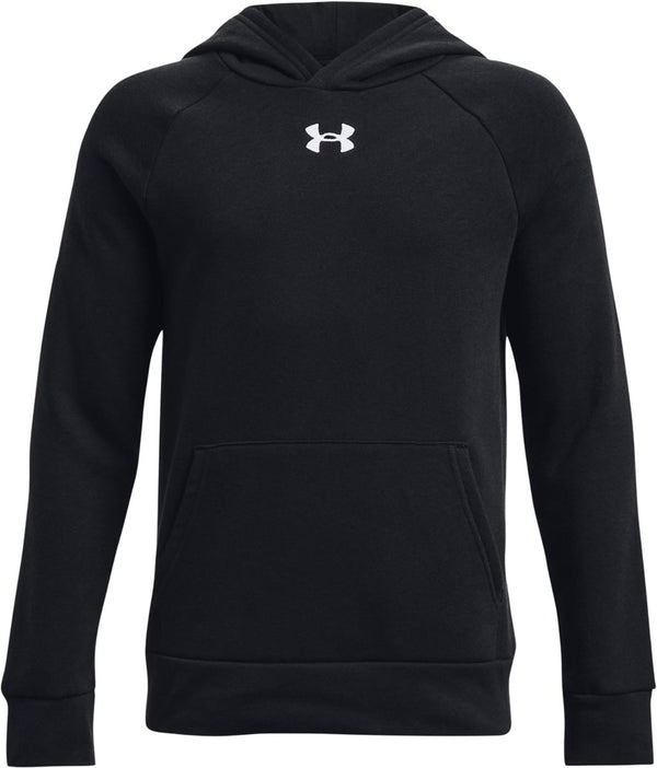 Under armour ua rival fleece hoodie-blk jongens sporttrui - zwart - wit 128
