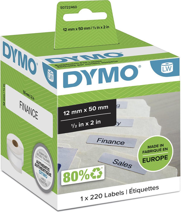 Dymo originele labelwriter labels voor hangmappen | 12 mm x 50 mm | rol van 220 gemakkelijk los te maken labels | zelfklevende etiketten voor de labelwriter labelprinters