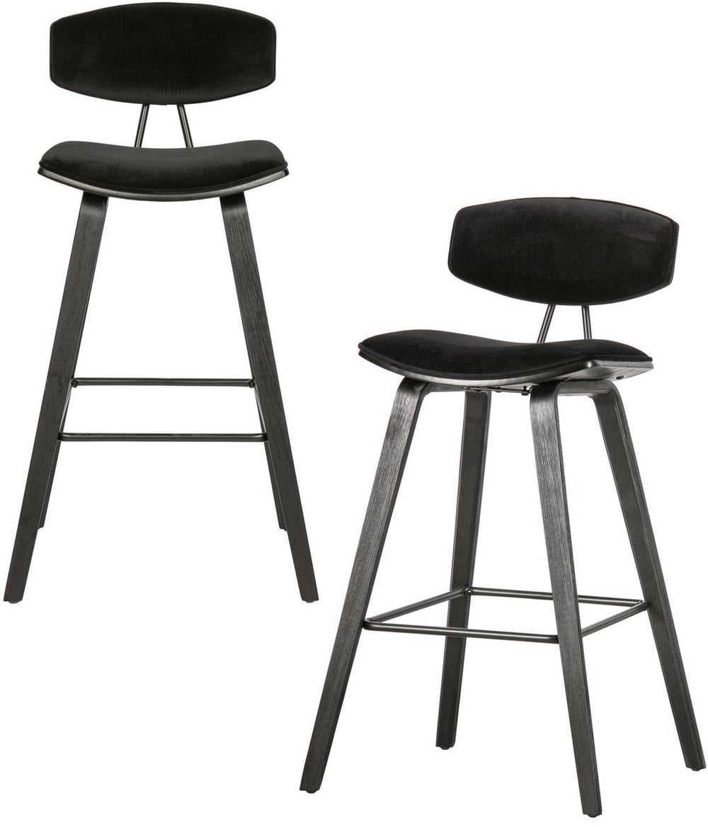 Woood senn barstoelen - fluweel - zwart - set van 2