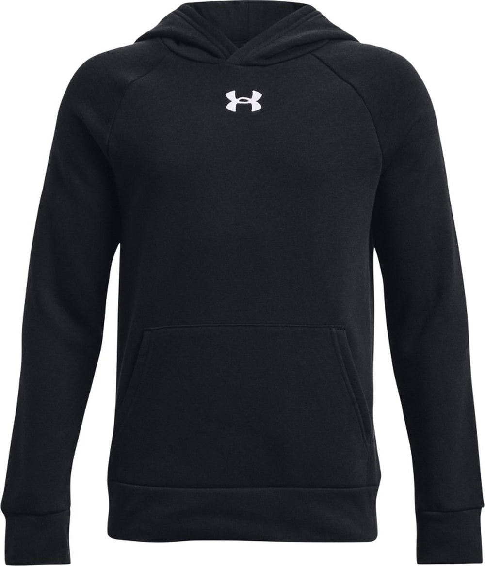 Under armour ua rival fleece hoodie-blk jongens sporttrui - zwart - wit