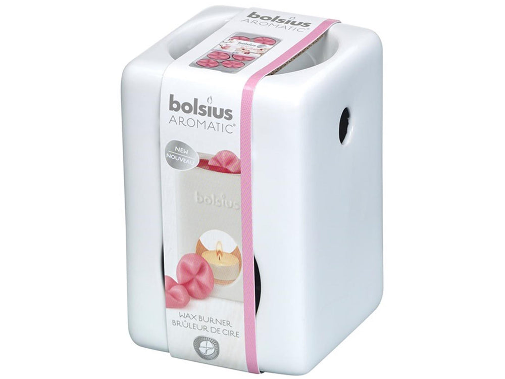Bolsius aromatic waxbrander square wit
